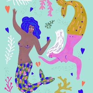 Art Print, Wall art,  Mermaid, fantasy art, Merbabes by Sarah Walsh