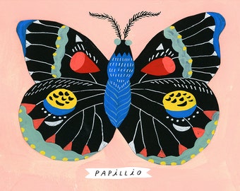 Art Print, Wall art,  Papillio, Moth, butterfly/Folk Science Series by Sarah Walsh