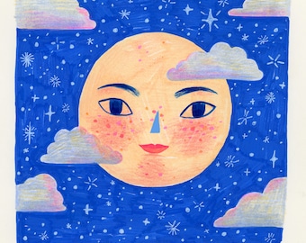 Art Print, Wall art,  Cosmic, Pink Super Moon by Sarah Walsh