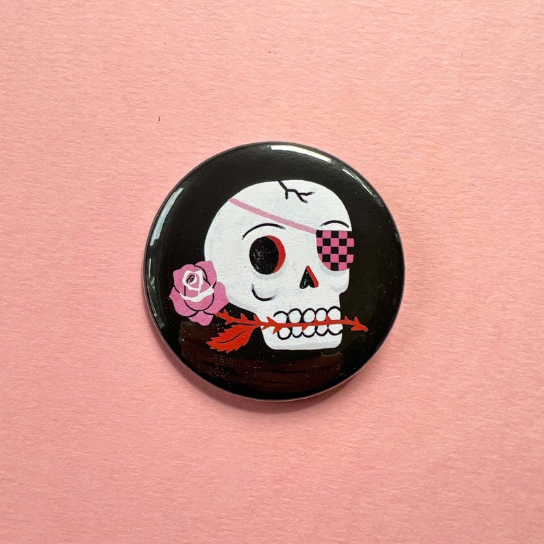 Pin badge Creepy Cuties Sugar Rose Skull 2 1/4 Inch image 1