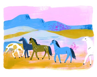 Art Print, Wall art,  Horse art, Desert Ponies by Sarah Walsh