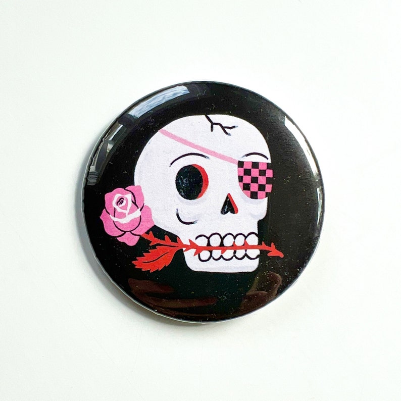 Pin badge Creepy Cuties Sugar Rose Skull 2 1/4 Inch image 3