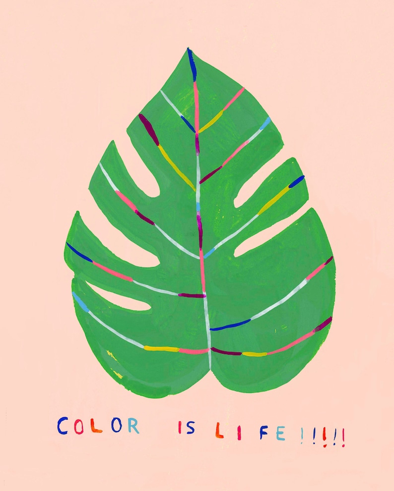 Art Print, Wall art, Color Is Life/Monstera PINK leaf by Sarah Walsh image 1