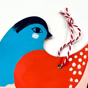 Folk Bird with Blue Head /Holiday Ornament/ Hand Painted image 2