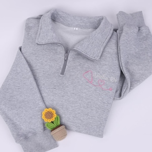 Nurse Quarter Zip Sweatshirt, RN Sweatshirt, Custom Embroidered Nurse Sweatshirt, Nurse Pullover Sweatshirt, Personalized Nursing Sweatshirt