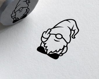 Sello de gnomo para el dedo medio. Sello de tinta de gnomo haciendo el dedo medio. Sello de gnomo de Papá Noel para el dedo. Sello para libros.