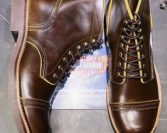 Handmade Goodyear Cowhide High Top Paratrooper Work Boots Retro Leather Motorcycle Shoes
