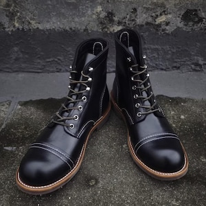 Handmade Goodyear Black Oil Wax Leather Paratrooper Boots Retro Genuine Leather Workwear