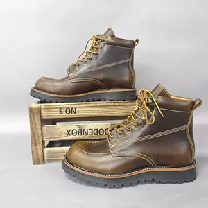 Custom Goodyear Waxed Leather Work Boots Men and Women American Retro Mid Boots