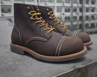 Handmade Goodyear Brown Leather Paratrooper Work Boots High Top Retro Boots