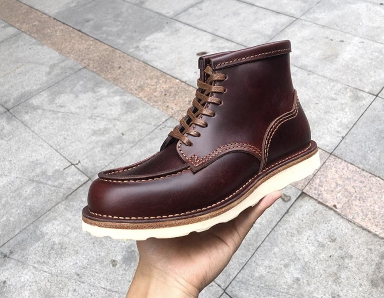 Handmade Goodyear Work Boots Leather First Layer Cowhide Mid High Boots Custom Color