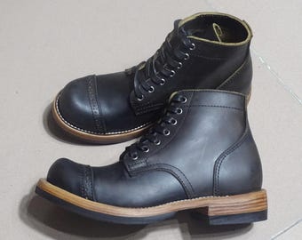 Work Boots Handmade Goodyear Welted Black Leather Paratrooper Boots