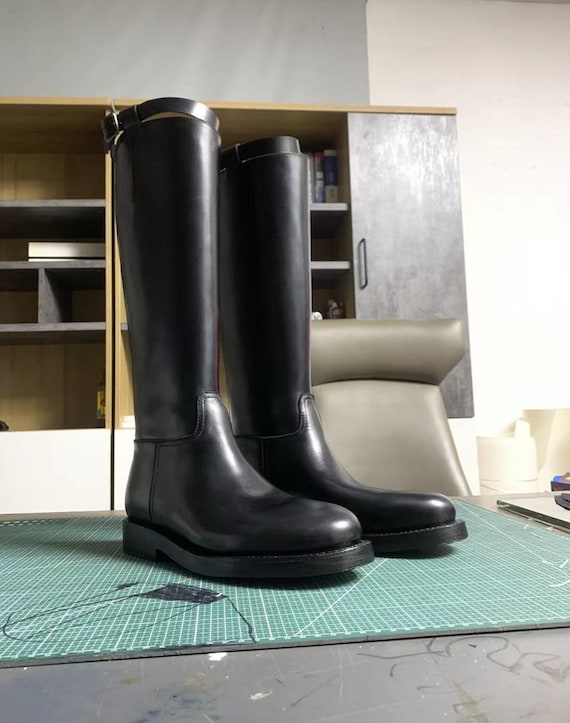 Custom Handmade Goodyear Black Calfskin Riding Boots Unisex  display picture 2