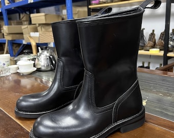 Custom Goodyear Leather Engineer Boots: Handmade Motorcycle Retro Chelsea Boots