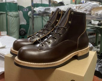Custom Handmade Goodyear Dark Brown Leather Work Boots Retro British Motorcycle