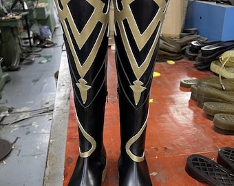 Custom Goodyear Genuine Leather Knee-High Cosplay Boots Unisex Gaming Figure Retro Boots