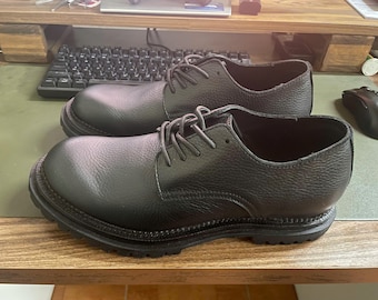 Handmade Black Cowhide Leather Derby Shoes Thick Sole Breathable Soft Leather Casual