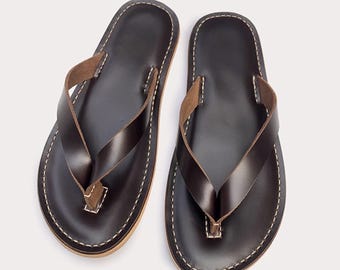 Solid Hand-sewn Genuine Leather Flip-Flops Indoor and Outdoor Sandals