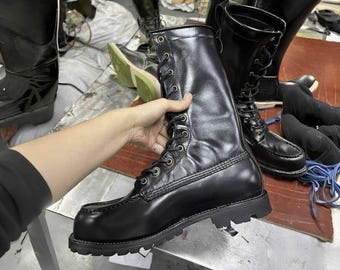Custom Goodyear Leather Motorcycle Boots: Handmade Lace-Up Work Boots