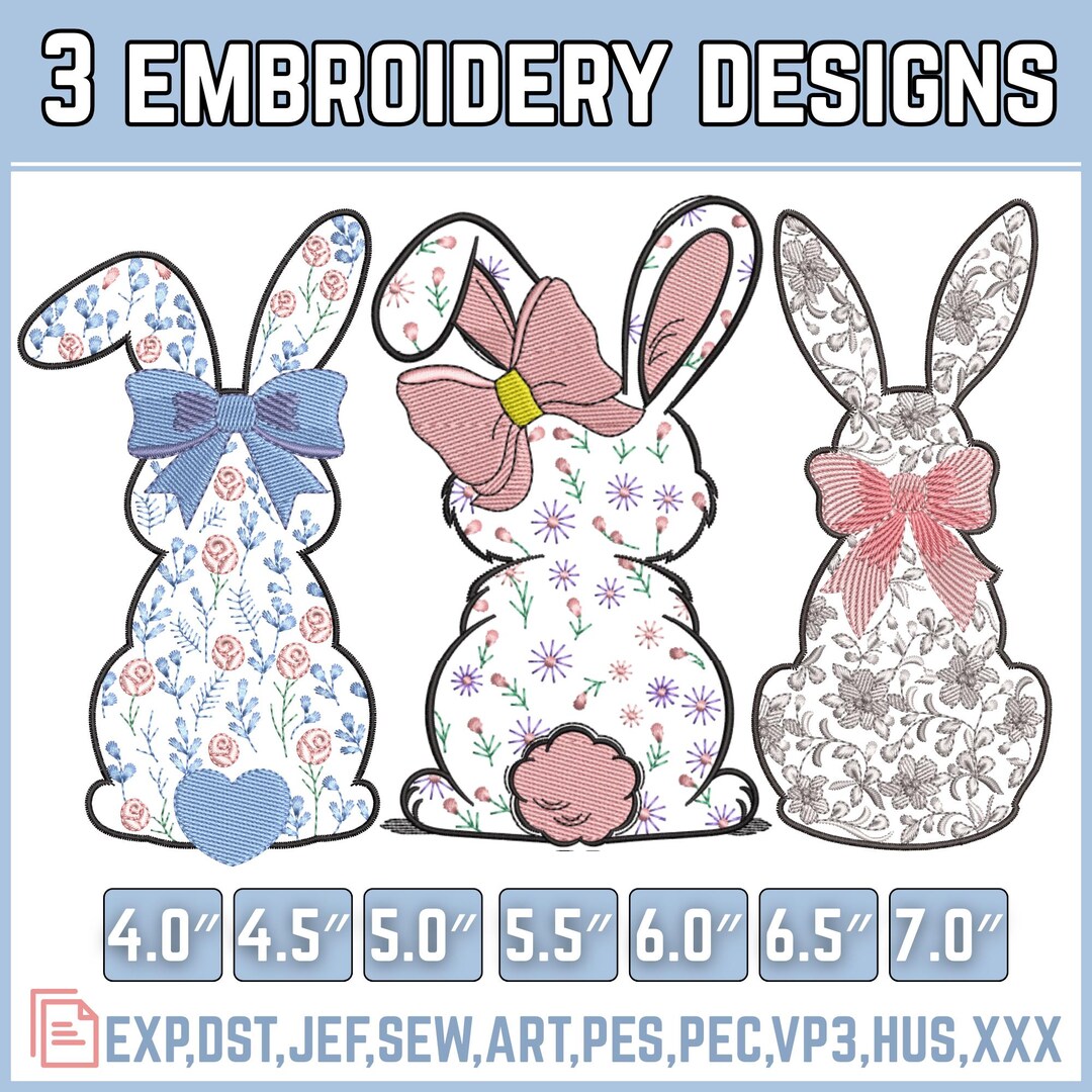 Easter Bunny Design Bundle of 3, Happy Spring Machine Embroidery Files ...