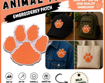 Paw Print Patch Iron On, Embroidered Animal Paw Patch, Tiger Paw Patch for Jacket Hat Bag, Sew On Paw Applique, Pet Lover Gift