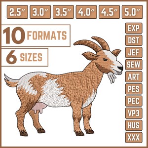 Goat Embroidery Design | Farm Animal Embroidery File | Animal Machine Embroidery | Goat Stitch Design