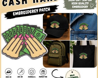 Cash Hand Embroidery Patch Iron On Sew On | Money Hand Patch | Embroidered Dollar Patch for Jackets, Hats, Backpacks | Physical Patch