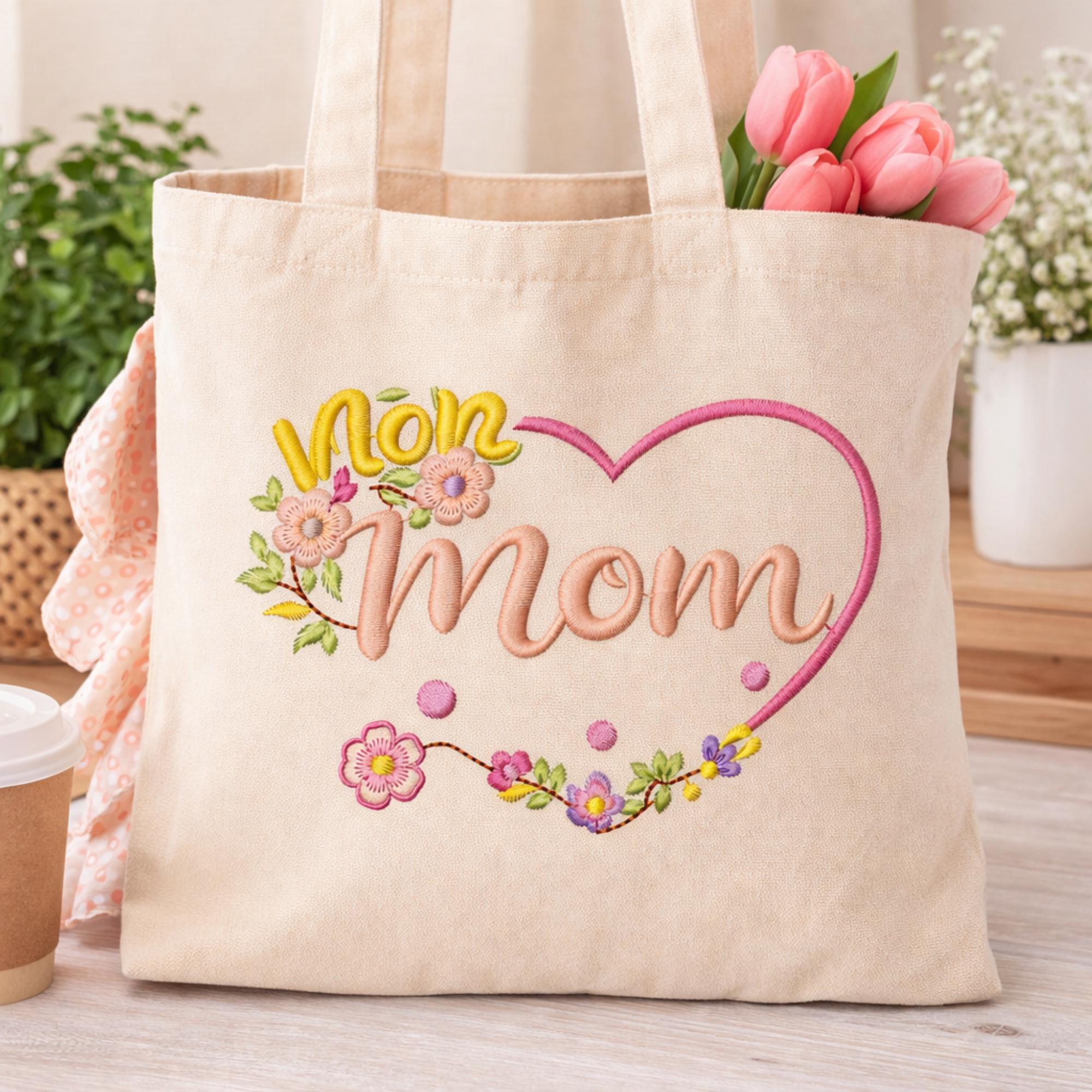 Mom Embroidered Frame Mom Embroidery Bundle 5 Pack | Floral Script Mama Designs | Machine ...
