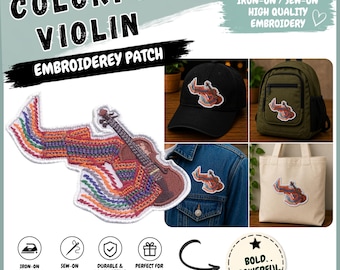 Colorful Violin Embroidered Patch Iron On Sew On, Music Lover Gift, Violin Applique Badge for Jacket Backpack Hat