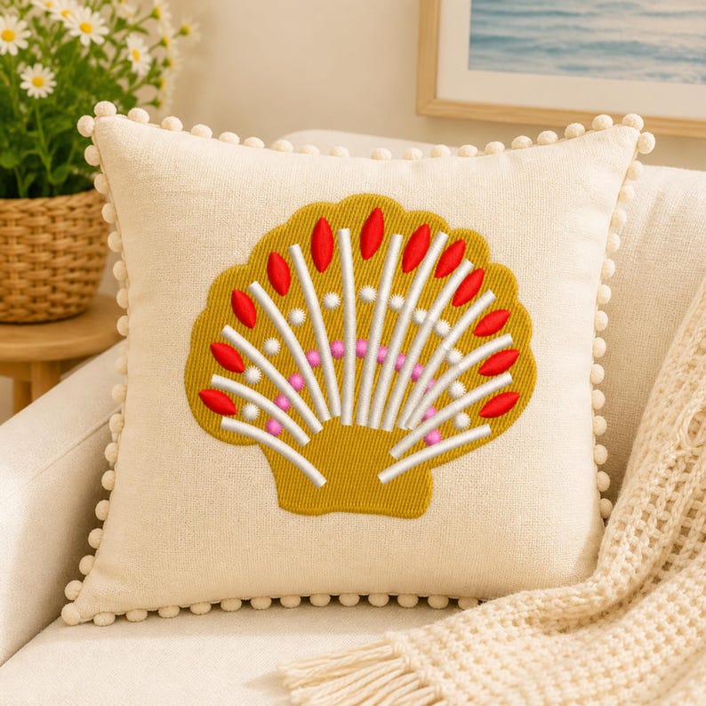 Beach Seashell Embroidery Design, Ocean Coastal Pattern, Summer Machine ...