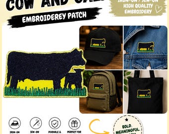 Cow and Calf Embroidery Patch Iron On Sew On | Farm Animal Patch | Embroidered Cow Patch for Jackets, Hats, Backpacks | Physical Patch