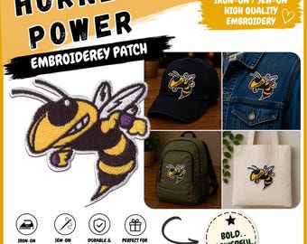 Hornet Embroidery Patch Iron On Sew On | Angry Bee Patch for Jackets, Backpack, Hat, Vest | Wasp Embroidered Applique | Sports Mascot Patch