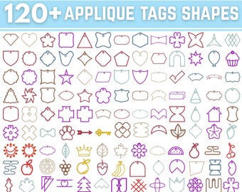 120+ Applique Tag Shapes Bundle, Multi Format Embroidery Files,Instant Download