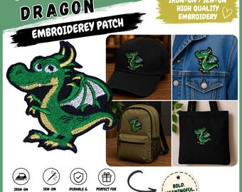 Cartoon Dragon Embroidery Patch | Iron-On Sew-On Dragon Applique | Cute Fantasy Dragon Patch for Jackets, Hats & Backpacks