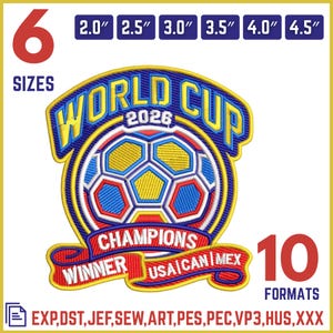 2026 World Cup Embroidery Design, Soccer Champion Embroidery File, Football Winner Patch, USA Canada Mexico Soccer