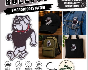 Bulldog Embroidery Patch Iron On Sew On | Bulldog Mascot Patch | Embroidered Dog Patch for Jacket, Hat, Backpack | Bulldog | Physical Patch