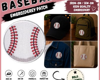 Baseball Patch Iron On, Embroidered Baseball Patch, Sports Patch for Jacket Hat Bag, Sew On Baseball Applique, Baseball Lover Gift