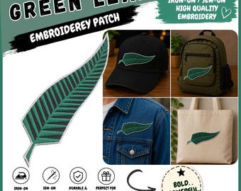 Green Leaf Embroidery Patch Iron On Sew On | Nature Leaf Patch for Jackets, Backpack, Hat, Tote Bag | Botanical Applique | Embroidered Patc