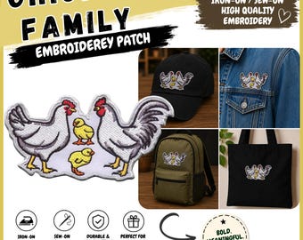 Chicken Family Embroidery Patch Iron On Sew On | Hen Rooster Chick Patch | Farm Animal Patch for Jackets, Hats & Backpacks | Physical Patch