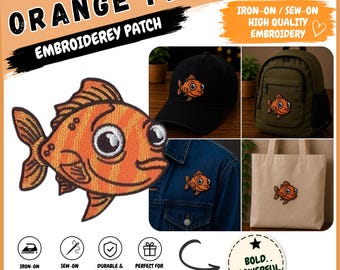 Orange Fish Embroidered Patch, Cute Fish Iron On Patch, Sew On Animal Patch for Jackets, Backpacks, Hats & Tote Bags