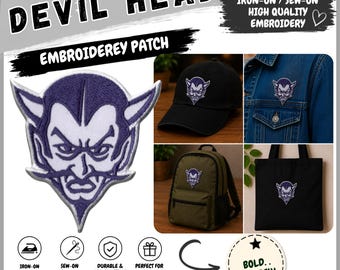 Devil Head Embroidery Patch | Iron-On Sew-On Gothic Applique | Demon Face Patch for Jackets, Hats, Backpacks & DIY