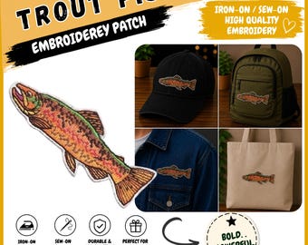Trout Fish Patch Iron On, Embroidered Fishing Patch, Fish Patch for Jacket Hat Bag, Sew On Trout Applique, Fishing Gift