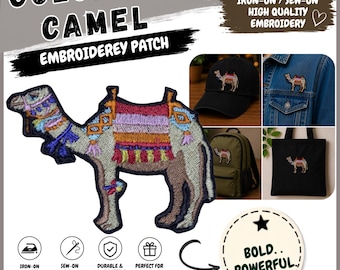 Colorful Camel Embroidery Patch Iron On Sew On | Desert Camel Patch | Embroidered Animal Patch for Jackets, Hats, Backpacks | Physical Patch