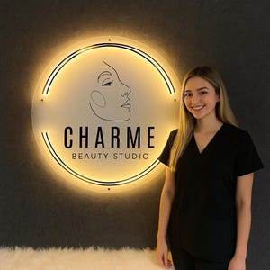 Acryl rund Business Logo Zeichen, 3D rund Acryl Raumschild für Wand, Business Name Zeichen, Salon Logo Zeichen, Office Logo Branding