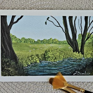 Piccolo dipinto a guazzo in formato cartolina, pezzo da collezione da regalare o collezionare, 10,5 x 14,8 cm, 300 g/m2, allo stagno *Un pezzo unico