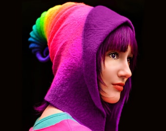 Costume Hat. "Rainbow" Pixie Hood. Fantasy Hat. Cosplay Hat. LARP.