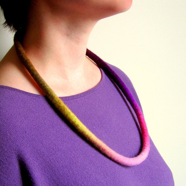 Necklace. Felted Necklace. Wet Felted Wool Cord. Handmade Felt Jewelry