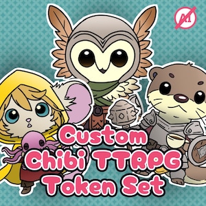 Ensemble de jetons Chibi personnalisés (6) – Jetons personnages/Monstre D&D & Pathfinder dessinés à la main | Les atouts de la carte Cute Fantasy VTT