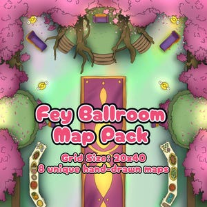 Ballroom Fantasy Map Pack - 8 Handgezeichnete D&D-Landkarten (20x40) | Gegitterte & nicht gerasterte VTT Maps für TTRPGs