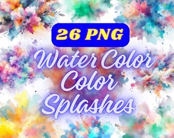 Watercolor Paint Splatter PNG Bundle | Color Splash Clipart for Sublimation and DIY Crafts | Neon Drip & Rainbow Splatter Art